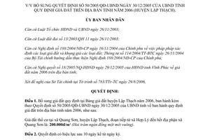 Quyết định 68/2006/QĐ-UBND bổ sung giá đất huyện Lập Thạch Vĩnh Phúc 2006