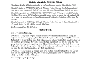 Quyết định 34/2006/QĐ-UBND nhiệm vụ cơ cấu tổ chức bộ máy Sở Văn hóa Thông tin Hậu Giang