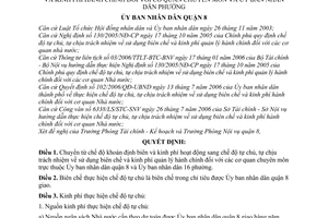 Quyết định 33/2006/QĐ-UBND chế độ tự chủ, tự chịu trách nhiệm sử dụng biên chế kinh phí hành chính cơ quan chuyên môn UBND phường