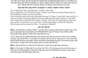 Quyết định 67/2006/QĐ-BNN  phòng chống bệnh lở mồm long móng gia súc sửa đổi 38/2006/QĐ-BNN