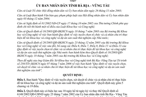 Quyết định 2721/2006/QĐ-UBND tuyển chọn chủ trì đề tài khoa học công nghệ Bà Rịa