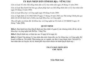 Quyết định 2718/2006/QĐ-UBND quản lý dự án khoa học công nghệ Bà Rịa
