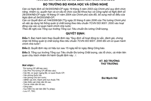 Quyết định 17/2006/QĐ-BKHCN  hoạt động tư vấn, đánh giá, chứng nhận hệ thống quản lý chất lượng theo tiêu chuẩn TCVN ISO 9001:2000 Cơ quan HCNN