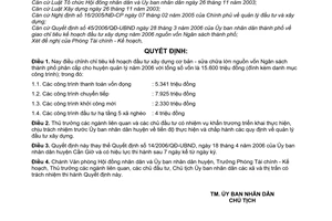 Quyết định 36/2006/QĐ-UBND giao chỉ tiêu điều chỉnh kế hoạch đầu tư xây dựng cơ bản - sửa chữa lớn nguồn vốn ngân sách phân cấp 2006