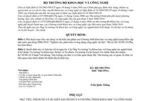 Quyết định 2020/QĐ-BKHCN mục tiêu, nội dung dự kiến sản phẩm KHCN trọng điểm cấp nhà nước 2006-2010 ứng dụng công nghệ vật liệu