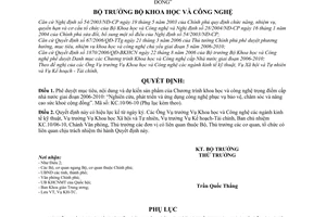 Quyết định 2028/QĐ-BKHCN mục tiêu, nội dung và dự kiến sản phẩm KHCN trọng điểm cấp nhà nước 2006-2010 nghiên cứu chăm sóc sức khỏe cộng đồng