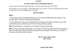 Quyết định 74/2006/QĐ-UBND thời vụ thu thuế sử dụng đất nông nghiệp Bình Thuận