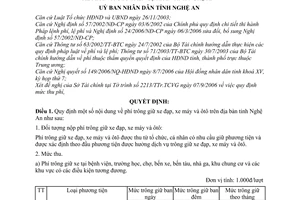 Quyết định 89/2006/QĐ-UBND  mức thu quản lý phí trông giữ xe đạp, xe máy và ôtô trên địa bàn tỉnh Nghệ An