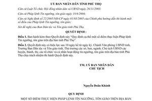 Quyết định 2564/2006/QĐ-UBND thực hiện Pháp lệnh Tín ngưỡng tôn giáo Phú Thọ