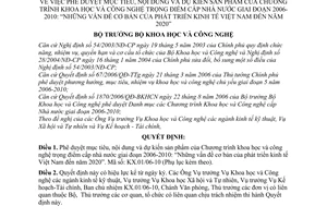 Quyết định 2029/QĐ-BKHCN mục tiêu, nội dung Chương trình KHCN trọng điểm cấp nhà nước 2006-2010 phát triển kinh tế Việt Nam đến 2020