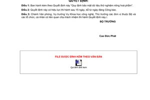 Quyết định 69/2006/QĐ-BNN bảo mật dữ liệu thử nghiệm nông hoá phẩm