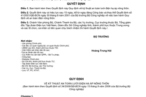 Quyết định 34/2006/QĐ-BCN kỹ thuật an toàn lưới điện hạ áp nông thôn