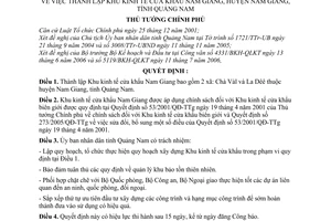 Quyết định 211/2006/QĐ-TTg thành lập Khu kinh tế cửa khẩu Nam Giang,Quảng Nam