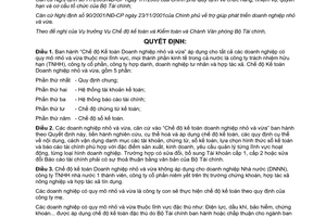 Quyết định 48/2006/QĐ-BTC Chế độ Kế toán Doanh nghiệp nhỏ và vừa