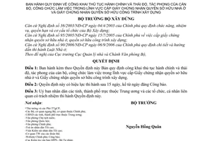 Quyết định 29/2006/QĐ-BXD công khai thủ tục hành chính thái độ, tác phong cán bộ, công chức cấp giấy chứng nhận QSH nhà ở và công trình xây dựng