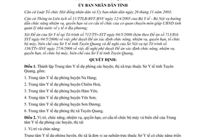 Quyết định 62/2006/QĐ-UBND thành lập Trung tâm Y tế dự phòng Tuyên Quang