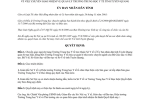 Quyết định 58/2006/QĐ-UBND chuyển giao quản lý Trường Trung học Y tế Tuyên Quang