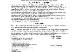Quyết định 49/2006/QĐ-BTC mức thuế suất nhập khẩu mặt hàng nhóm 2710 Biểu thuế nhập khẩu ưu đãi