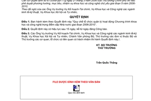 Quyết định 18/2006/QĐ-BKHCN "Quy chế tổ chức quản lý hoạt động KHCN trọng điểm cấp Nhà nước 2006-2010