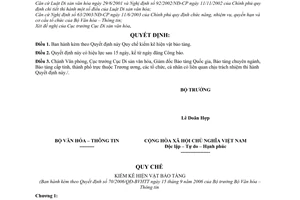 Quyết định 70/2006/QĐ-BVHTT Quy chế kiểm kê hiện vật bảo tàng