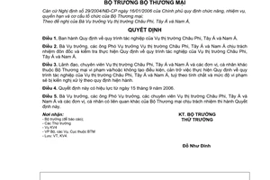 Quyết định 1487/2006/QĐ-BTM  quy trình tác nghiệp phân công chức năng quản lý  Vụ thị trường Châu Phi,Tây Á, Nam Á