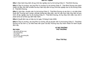 Quyết định 1477/2006/QĐ-BTM  quy trình tác nghiệp phân công chức năng quản lý Vụ thị trường Châu Á-Thái Bình Dương