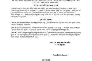 Quyết định 34/2006/QĐ-UBND quy chế làm việc Ủy ban nhân dân quận 8 theo cơ chế 1 cửa,1 dấu