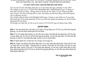 Quyết định 139/2006/QĐ-UBND Quy chế mẫu Tổ chức  hoạt động tổ Cán sự tình nguyện phường, xã, thị trấn thành phố Hồ Chí Minh