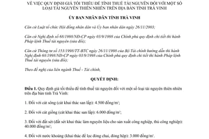Quyết định 1482/QĐ-UBND năm 2006 giá tối thiểu tính thuế tài nguyên Trà Vinh