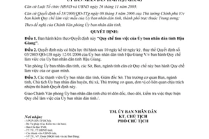 Quyết định 36/2006/QĐ-UBND Quy chế làm việc của Ủy ban nhân dân Hậu Giang