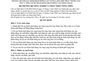 Quyết định 82/2006/QĐ-BNN thành lập Chi cục Kiểm dịch động vật vùng Lạng Sơn thuộc Cục Thú y Trạm Kiểm dịch động vật Đồng Đăng