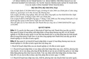 Quyết định 28/2006/QĐ-BTM ủy quyền BQL khu kinh tế Nghi sơn,Thanh Hóa quản lý hoạt động xuất nhập khẩu thương mại DN có vốn đầu tư nước ngoài