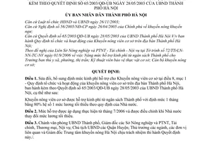 Quyết định 167/2006/QĐ-UBND  sửa đổi điều 8, mục 1 - quy định tổ chức và hoạt động của Khuyến nông viên cơ sở trên địa bàn  Hà Nội QĐ 65/2003/QĐ-UB