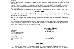 Quyết định 170/2006/QĐ-UBND  trách nhiệm quản lý chất lượng công trình xây dựng trên địa bàn thành phố Hà Nội