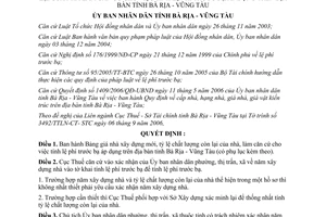 Quyết định 2821/2006/QĐ-UBND bảng giá nhà xây dựng mới lệ phí trước bạ Bà Rịa