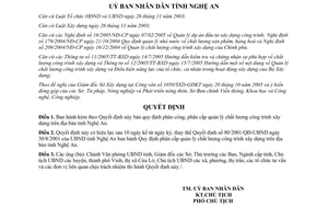 Quyết định 92/2006/QĐ-UBND phân cấp quản lý chất lượng công trình xây dựng Nghệ An