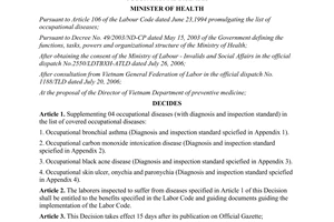 Decision No.27/2006/QD-BYT 04 occupational diseases in the list of covered occupational diseases