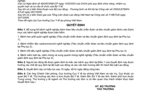 Quyết định 27/2006/QĐ-BYT bổ sung 04 bệnh nghề nghiệp Danh mục các bệnh nghề nghiệp được bảo hiểm