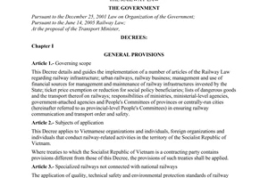Decree of Government No. 109/2006/ND-CP of September 22, 2006 detailing and guiding the implementation of a number of articles of The Railway Law