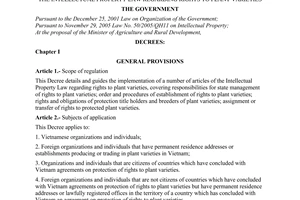 Decree of Government No. 104/2006/ND-CP of September 22, 2006 detailing and guiding the implementation of a number of articles of the intellectual property law regarding rights to plant varieties