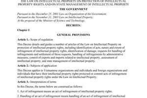 Decree of Government No.105/2006/ND-CP of September 22, 2006 detailing and guiding the implementation of a number of articles of The Law on Intellectual Property on protection of intellectual property rights and on state management of intellectual property