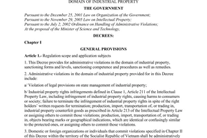 Decree of Government No.106/2006/ND-CP of September 22, 2006 providing for sanctioning of administrative violations in the domain of industrial property