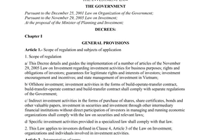 Decree of Government No.108/2006/ND-CP of September 22, 2006 detailing and guiding the implementation of a number of articles of The Investment Law