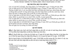 Quyết định 51/2006/QĐ-BTC mức thuế suất nhập khẩu mặt hàng nhóm 2710 Biểu thuế nhập khẩu ưu đãi