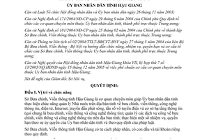 Quyết định 38/2006/QĐ-UBND chức năng cơ cấu tổ chức bộ máy Sở Bưu chính Viễn thông Hậu Giang