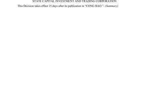 Decision No.52/2006/QD-BTC of September 25, 2006 promulgating the regulation on management of finance of The State capital investment and trading corporation