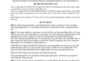 Quyết định 17/2006/QĐ-BTS đổi tên Trung tâm Dịch vụ kỹ thuật Khai thác Bảo vệ nguồn lợi Thuỷ sản thành Trung tâm Đăng kiểm và Tư vấn Nghề cá