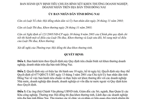 Quyết định 69/2006/QĐ-UBND tiêu chuẩn bình xét khen thưởng doanh nghiệp doanh nhân Đồng Nai