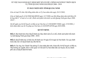 Quyết định 2847/2006/QĐ-UBNB quy định cơ chế chính sách phát triển dịch vụ Quảng Ninh 2006 2010