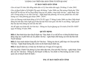 Quyết định 72/2006/QĐ-UBND hỗ trợ  khuyến khích sáng tạo văn học nghệ thuật Tuyên Quang